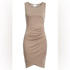 Leith Ruched Body-Con Sleeveless Dress Heather Tan Size XS